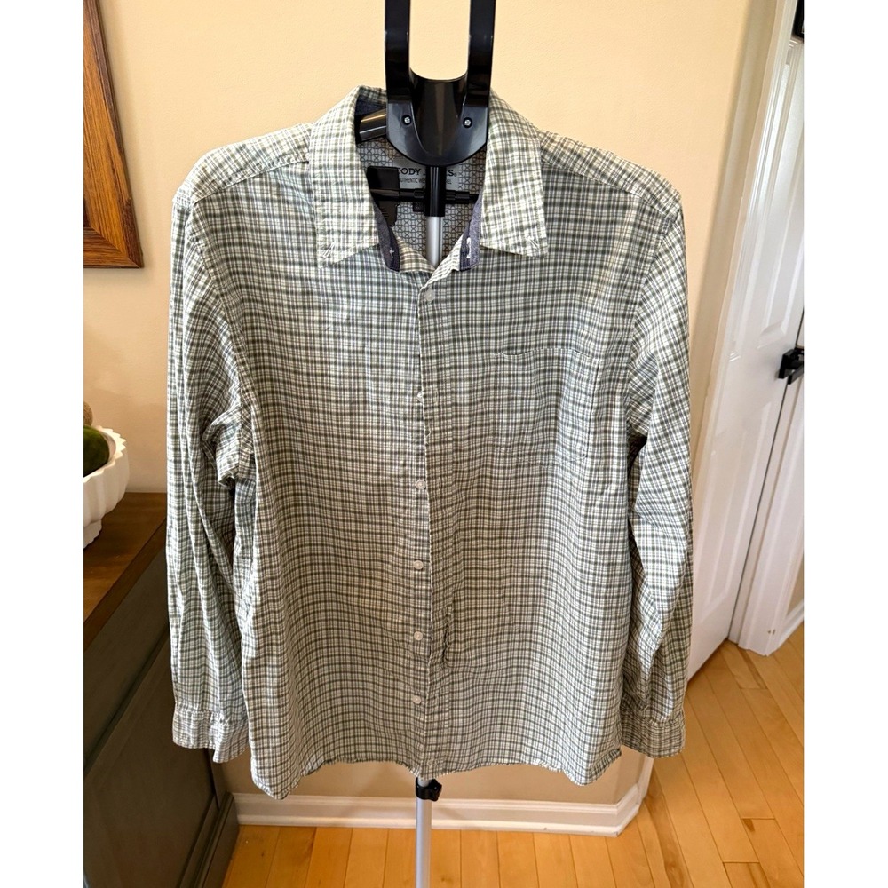 Cody James Men's XL Western Plaid Long Sleeve Button Up Shirt Green Gray